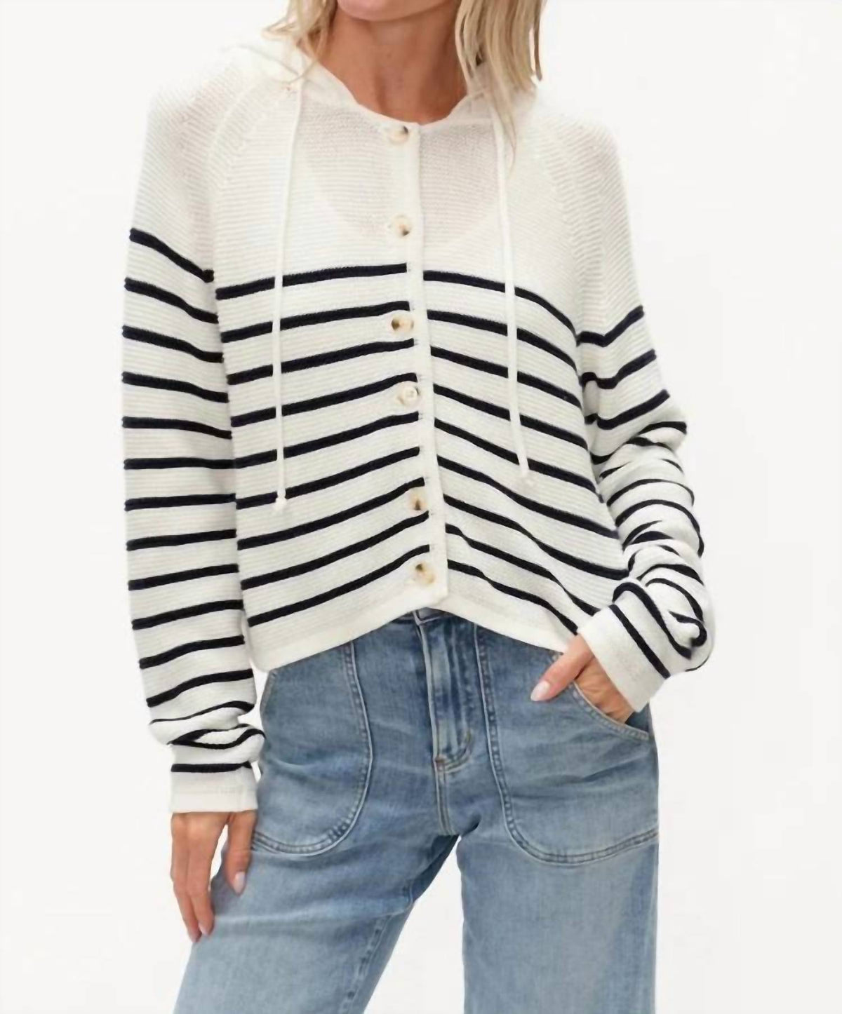 Six/Fifty - Annalora Striped Button Up Hoodie