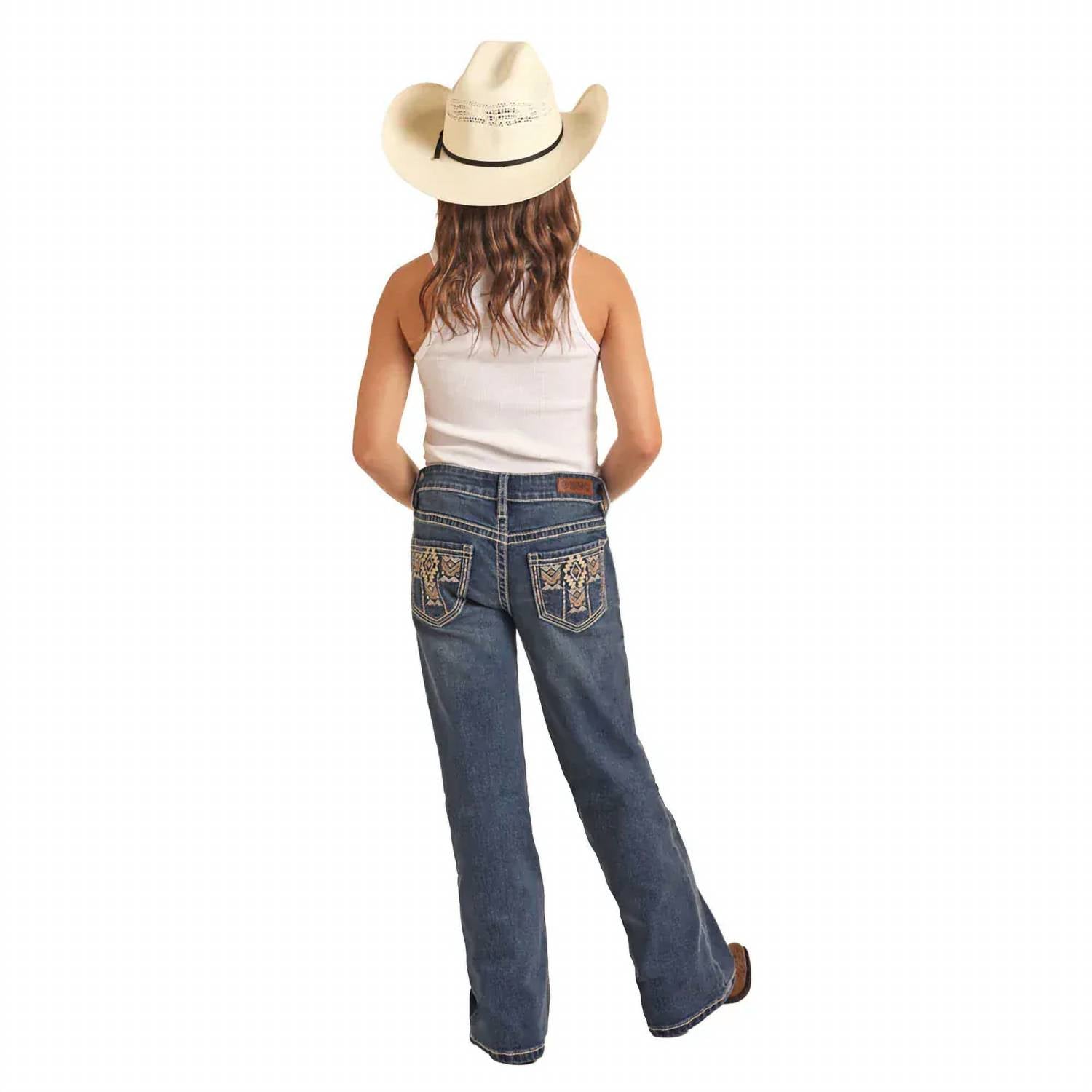 Rock & Roll Cowgirl - Girls Aztec Embroidered Jeans