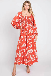 Bibi - Floral Moss Crepe Smocked Dress