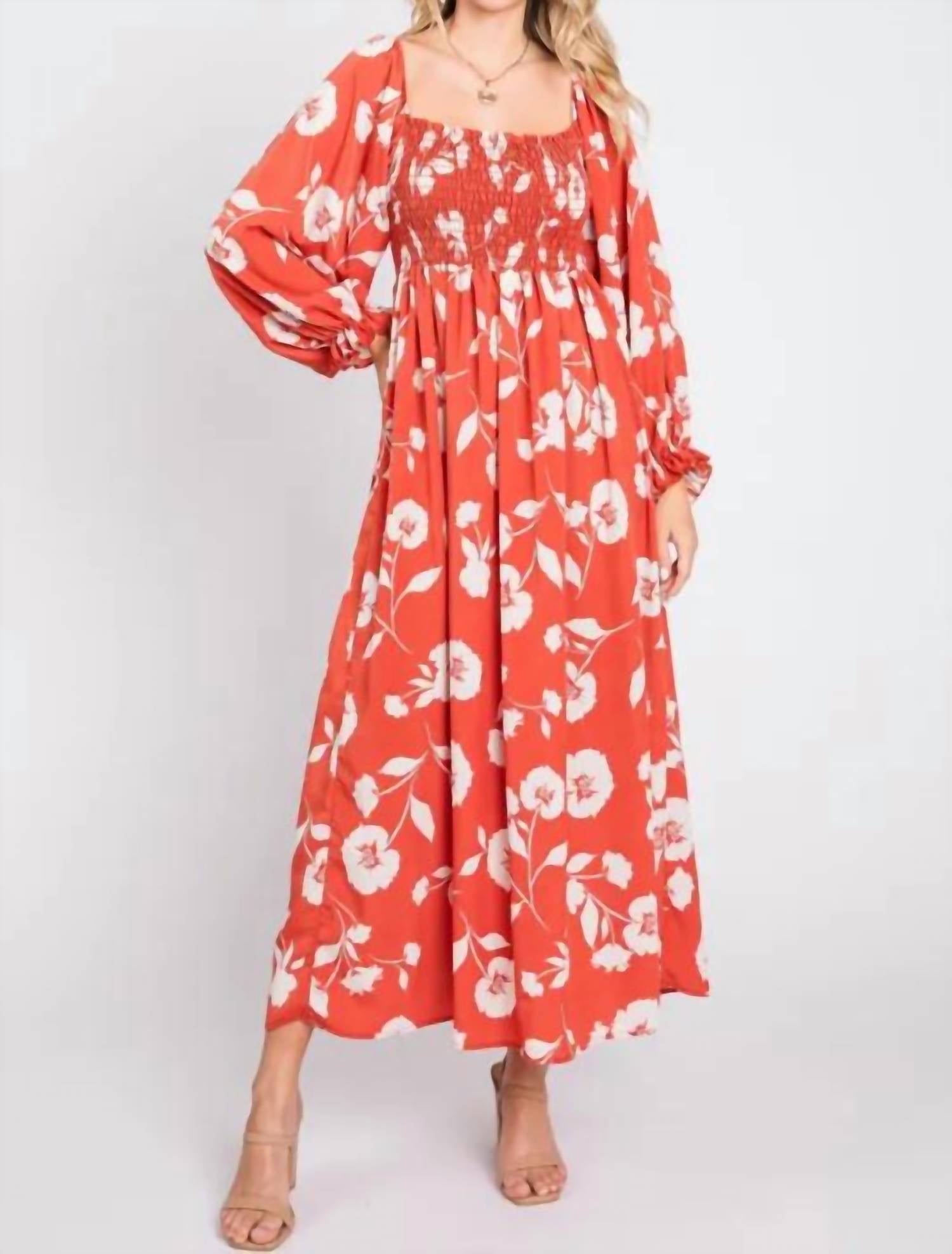 Bibi - Floral Moss Crepe Smocked Dress