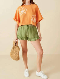 Hayden La - Floral Embroidered Dolman Sleeve Knit Tee