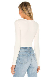 Lovers + Friends Clea Long Sleeve Ribbed Crop Top in yellow - women's shirt - alternate view