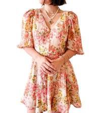 LUCY PARIS Alexis Floral Belted Dress in pink multi - women's dress - detail view