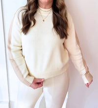 ELAN Shoulder Stripe Detail Sweatshirt in natural - women's top