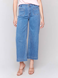 Charlie B - Cropped Flare Lurex Denim Pants