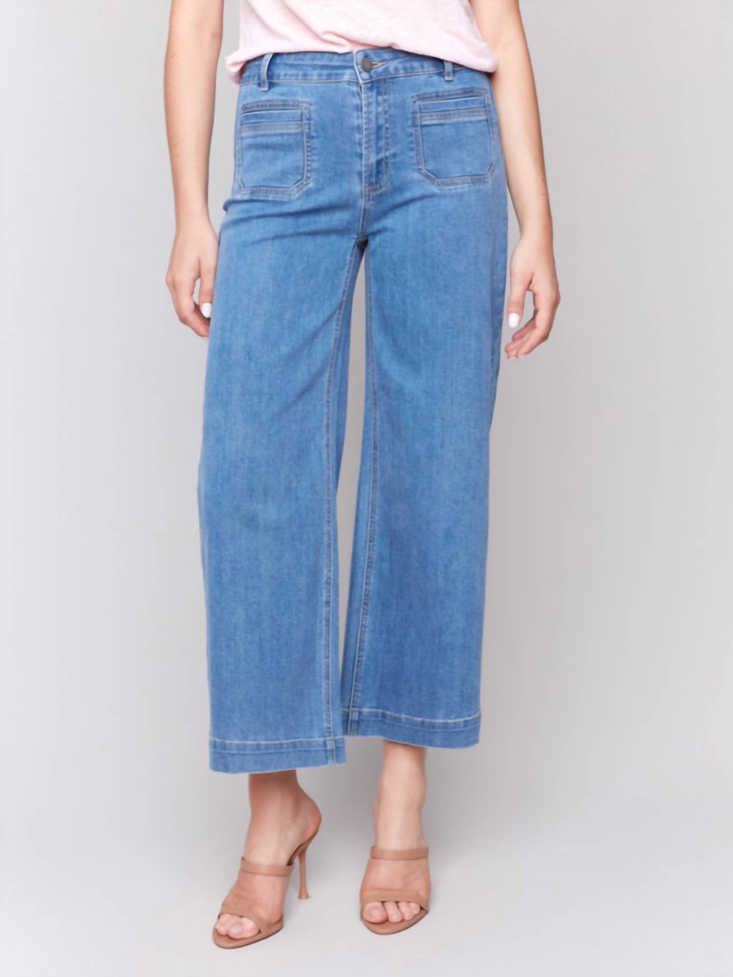 Charlie B - Cropped Flare Lurex Denim Pants