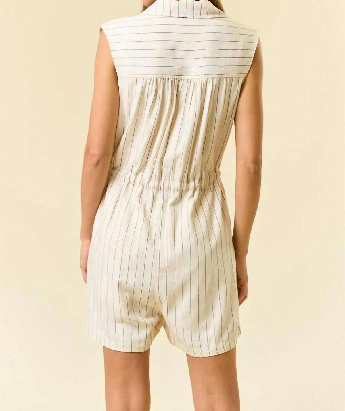 Doe And Rae - Adria Linen Striped Drawstring Romper