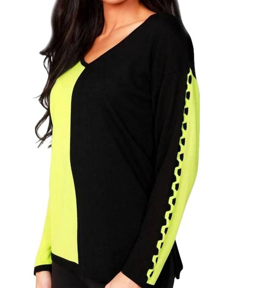 Color Block V-Neck with Detail Sleeve