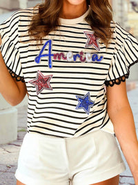 Dear Lover - Sequin America Star Graphic Flutter Sleeve Top