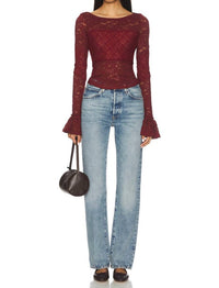 Free People Lace Layering Long Sleeve Blouse in cabrenet - women's blouse - view 4