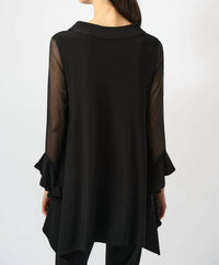 Joseph Ribkoff - Asymmetrical Mesh 3/4 Sleeves Tunic Top