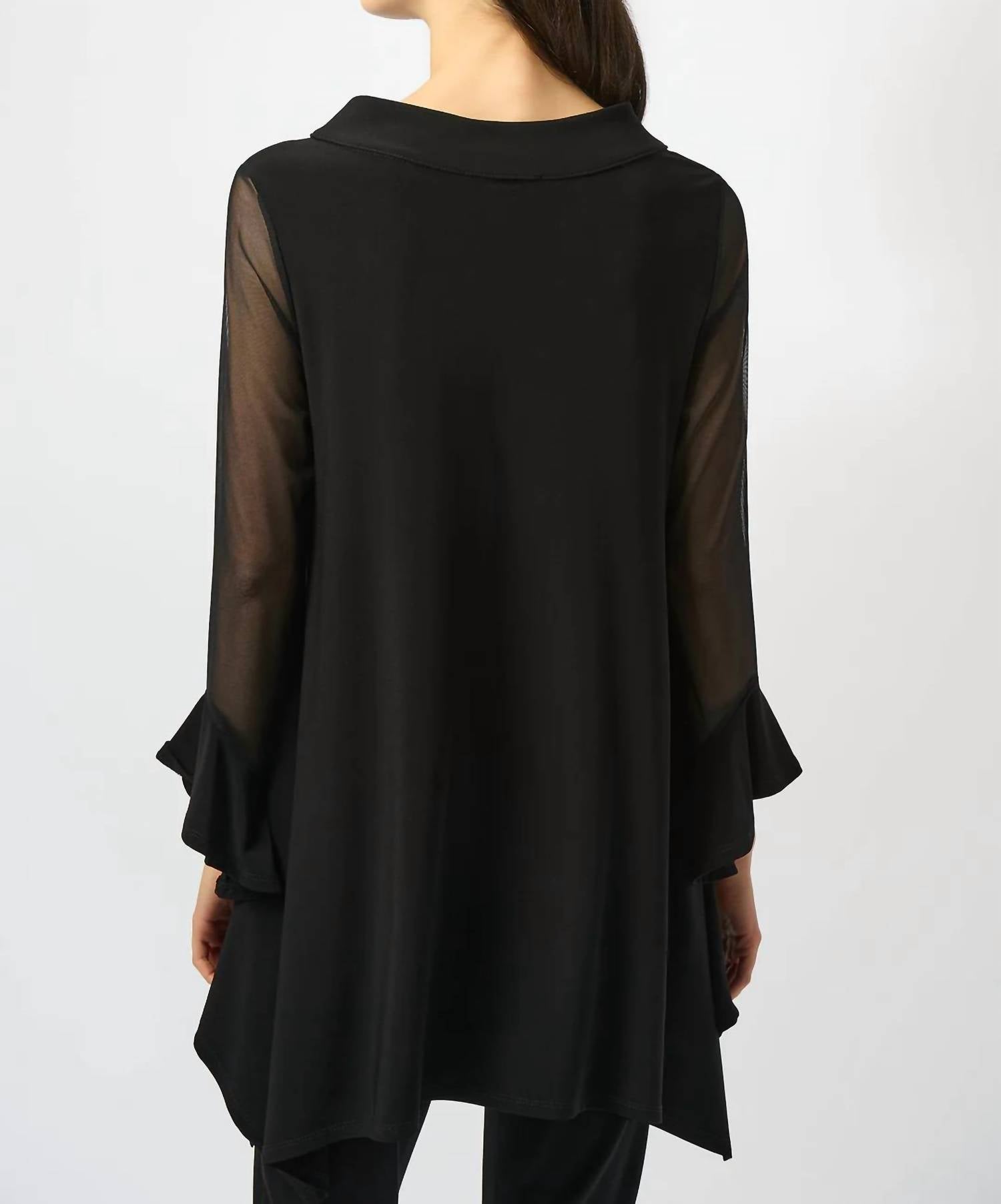 Joseph Ribkoff - Asymmetrical Mesh 3/4 Sleeves Tunic Top