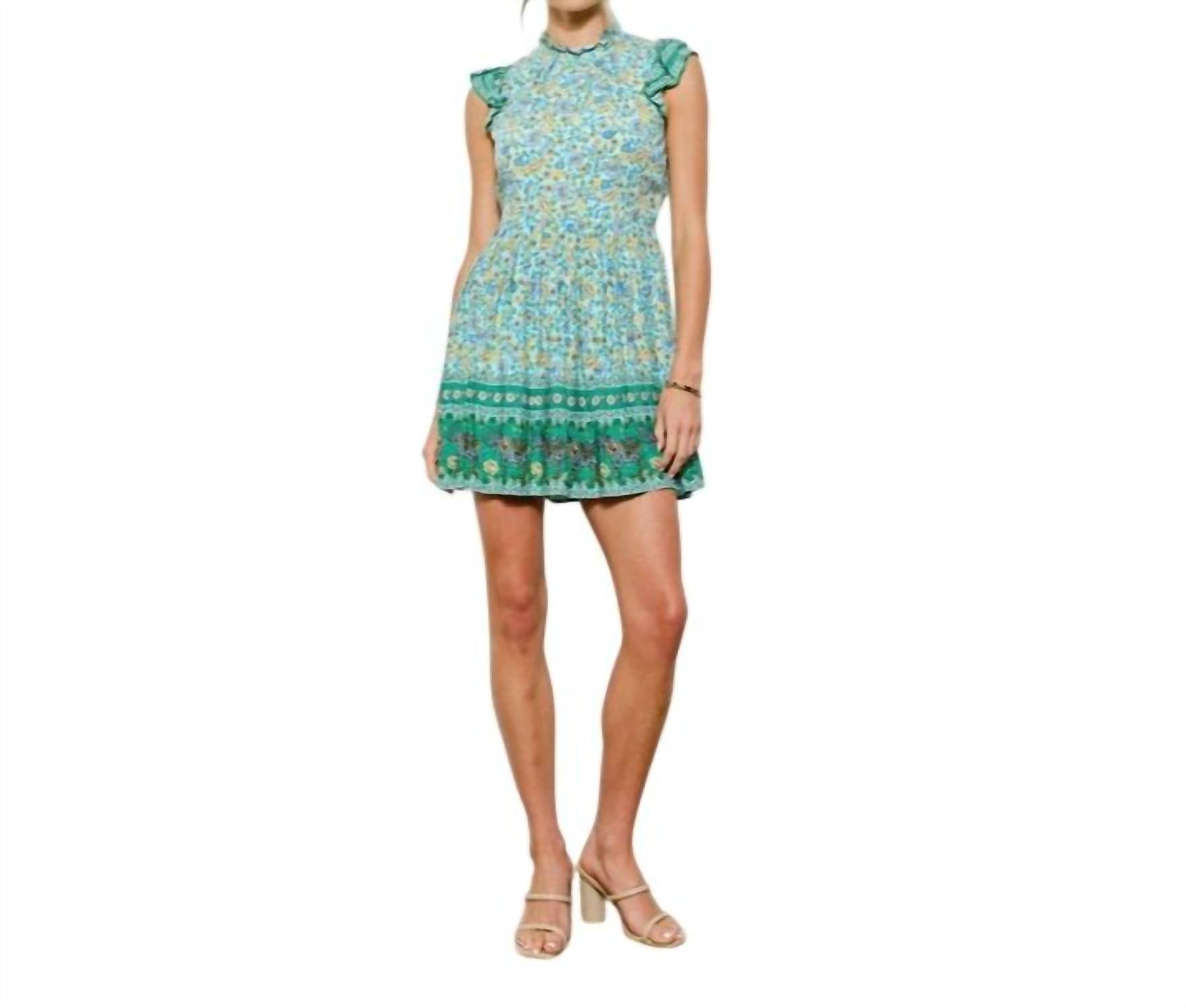 INA Fashion Floral Ruffle Trim Mini Dress in green multi - women's dress