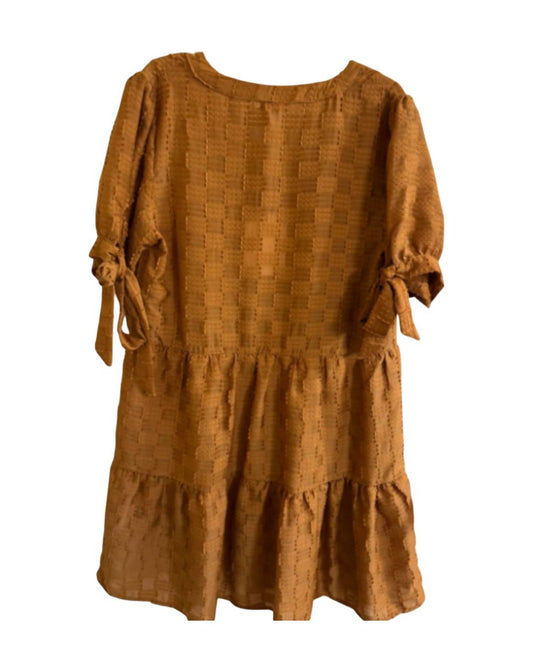 Voy - Women's Tie-sleeve Square Textured Tiered Dress