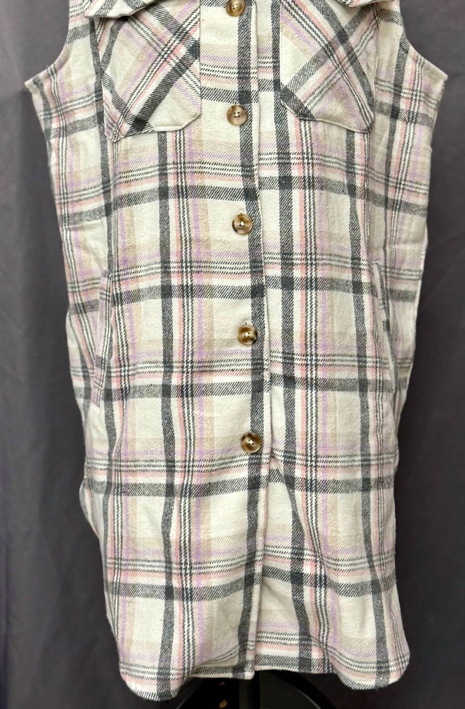 Coco + Carmen - Women's Liv Long Plaid Vest with Pockets