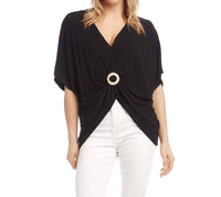Karen Kane - Short Sleeve Buckle Front Top
