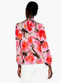 Nic + Zoe Rose Rosy Outlook Top in pink multi - women's blouse - detail view