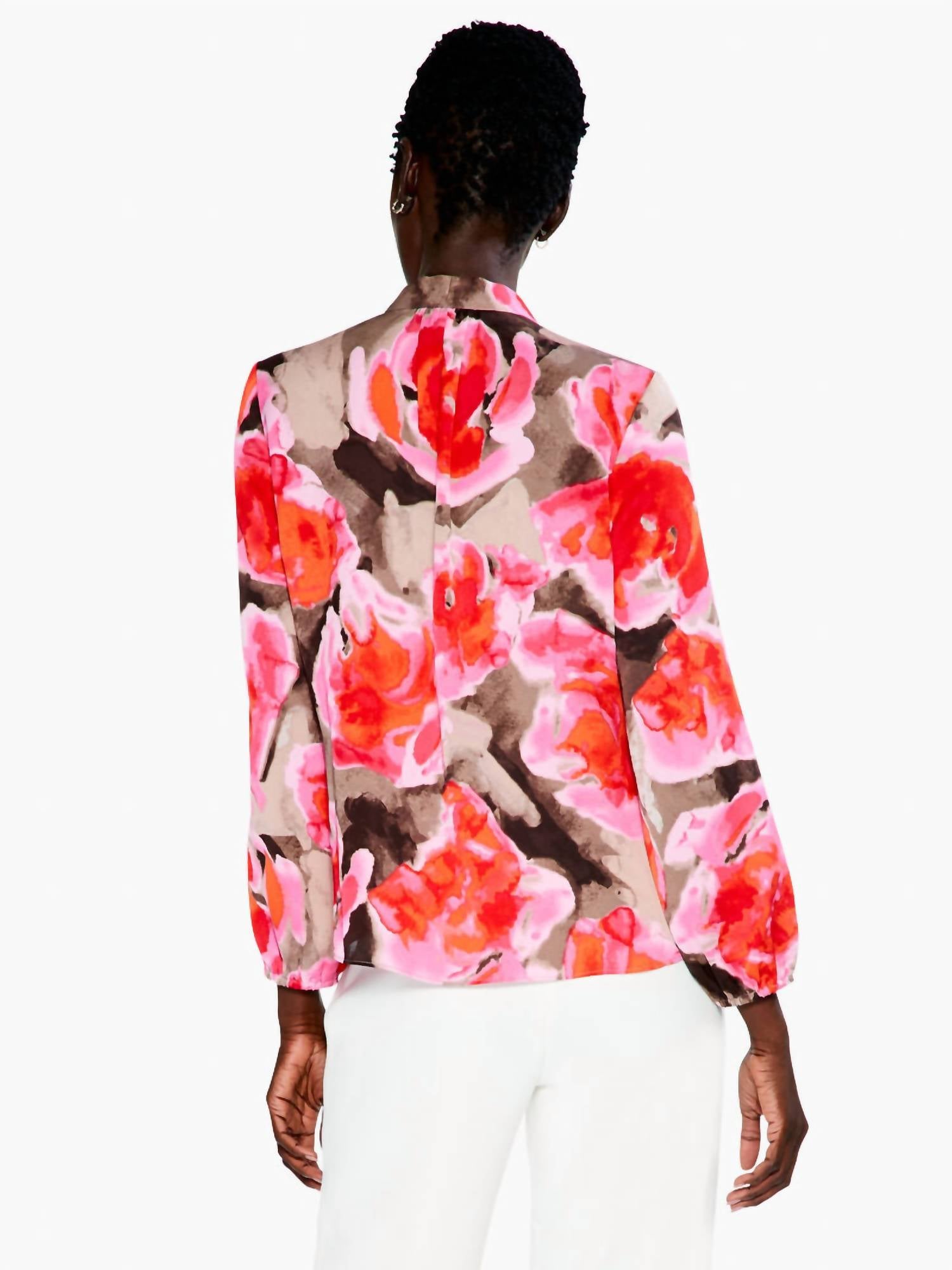 Nic + Zoe Rose Rosy Outlook Top in pink multi - women's blouse - detail view