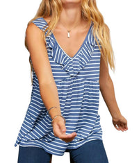 Haptics - STRIPE VNECK RUFFLE BABYDOLL TANK TOP