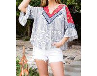 Thml - Mixed Print Mid Bell Sleeve Top