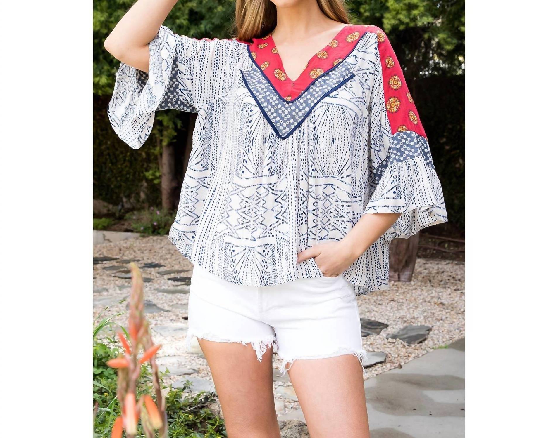 Thml - Mixed Print Mid Bell Sleeve Top