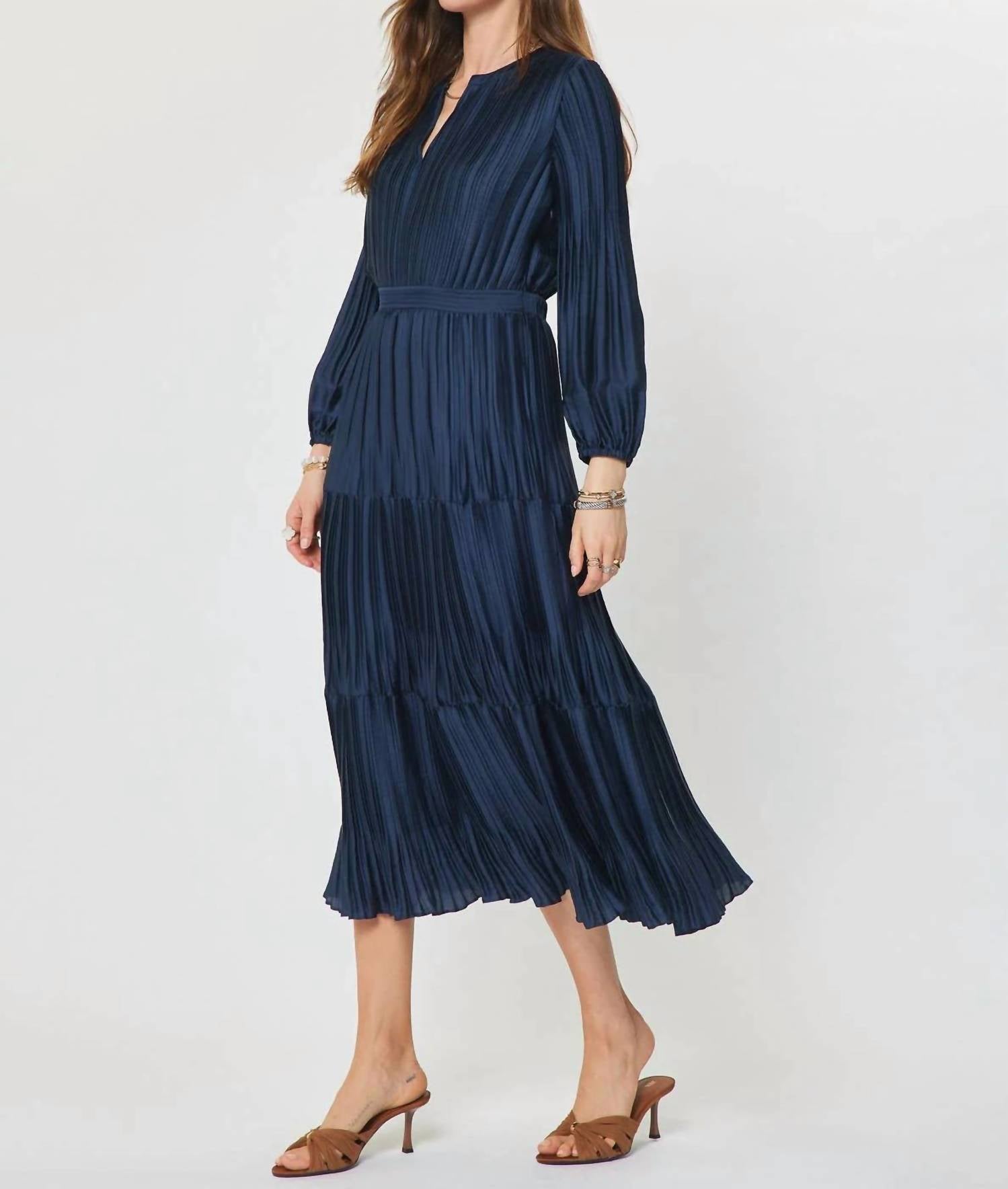 Current Air - Pleated Long Sleeve Maxi Dress