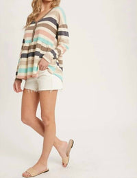 BluIvy Stripe French Terry Babydoll Top in mint blush - women's blouse - detail view