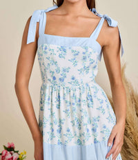 Main Strip - Floral Printed Maxi Shoulder Tie Dress