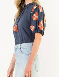 Thml - Puff Sleeve Tassel Tie Top