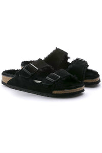 BIRKENSTOCK Unisex Arizona Shearling Suede Sandals in black - women's sandal - alternate view