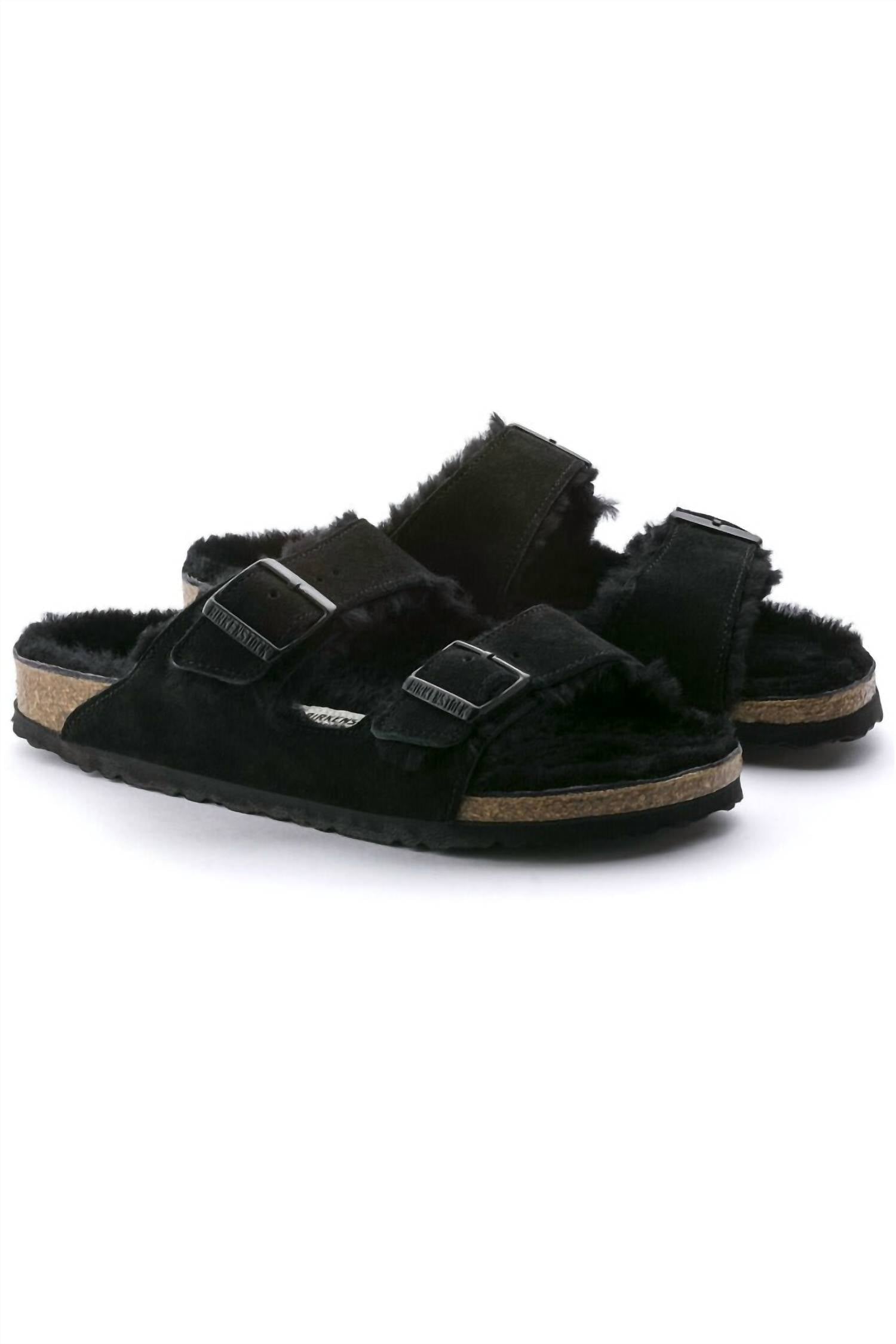 BIRKENSTOCK Unisex Arizona Shearling Suede Sandals in black - women's sandal - alternate view
