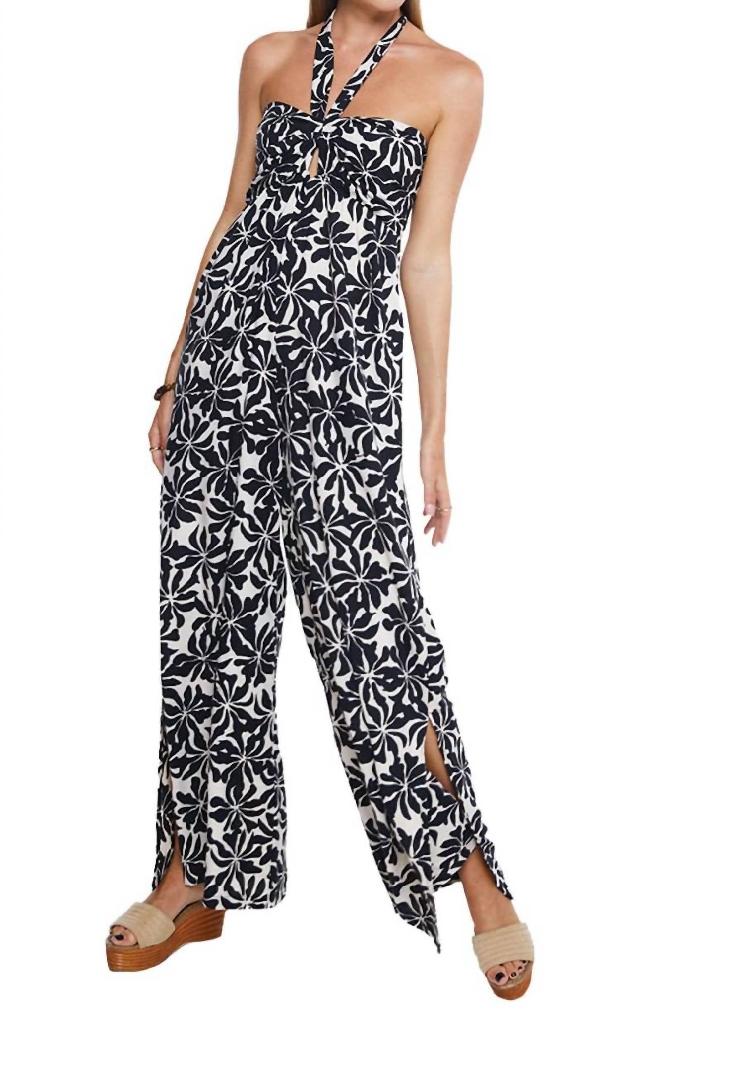 Khush Floral Halter Neck Jumpsuit in black - women's pants