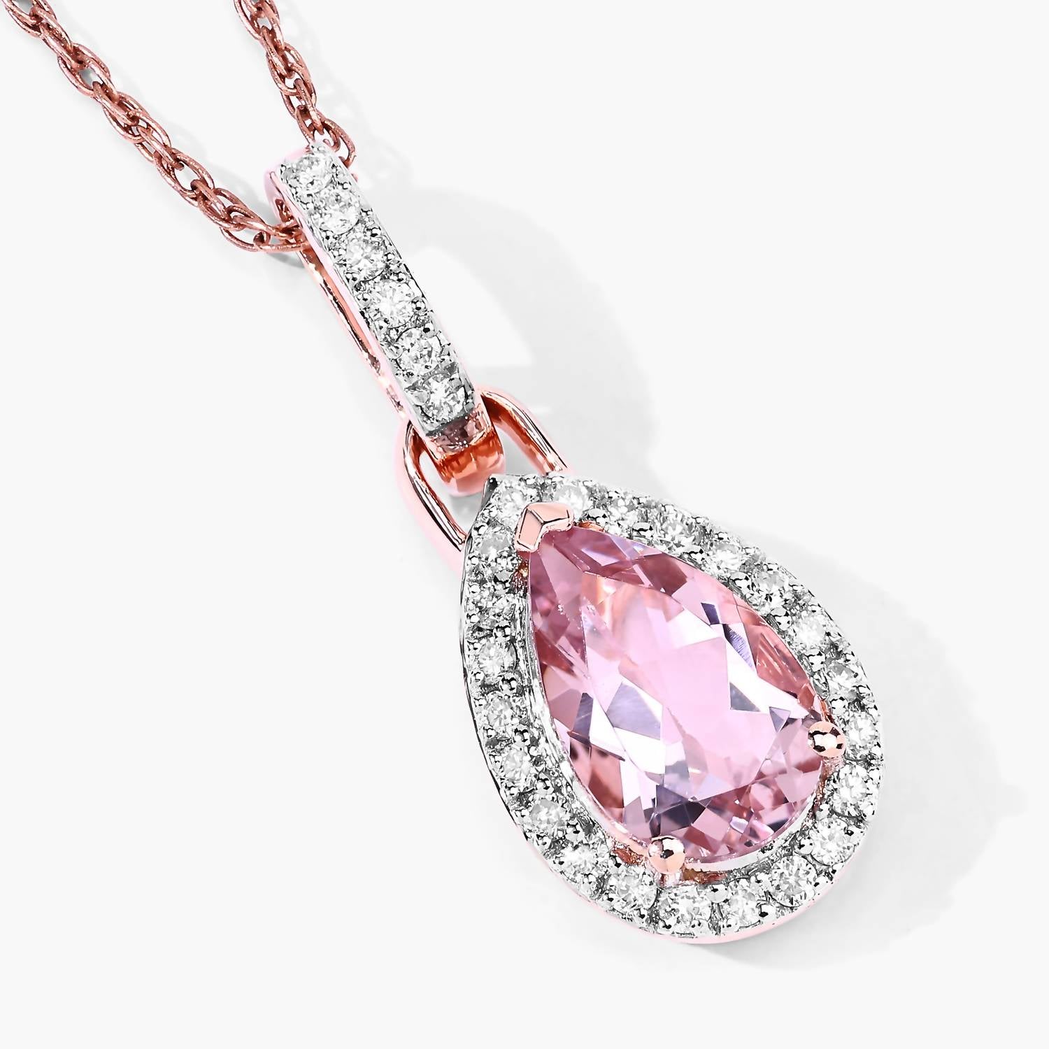 Diana M Jewels Women's Pear Natural Morganite Pendant Necklace (0.80 Ct) - Delicate in 14k rose gold - women's jewelry - detail view