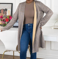 Davi & Dani - PLAID SUEDE LONGLINE SIDE SLITTED HEM BLAZER WITHOUT LAPEL