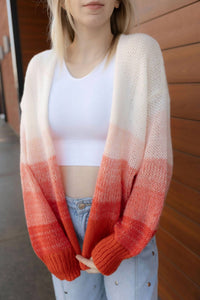 ELAN Open Knit Cardigan Sweater Top in red ombre - women's cardigan - alternate view