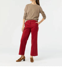 Ann Mashburn Frankie Cropped Pant in red stretch twill - women's pants - detail view