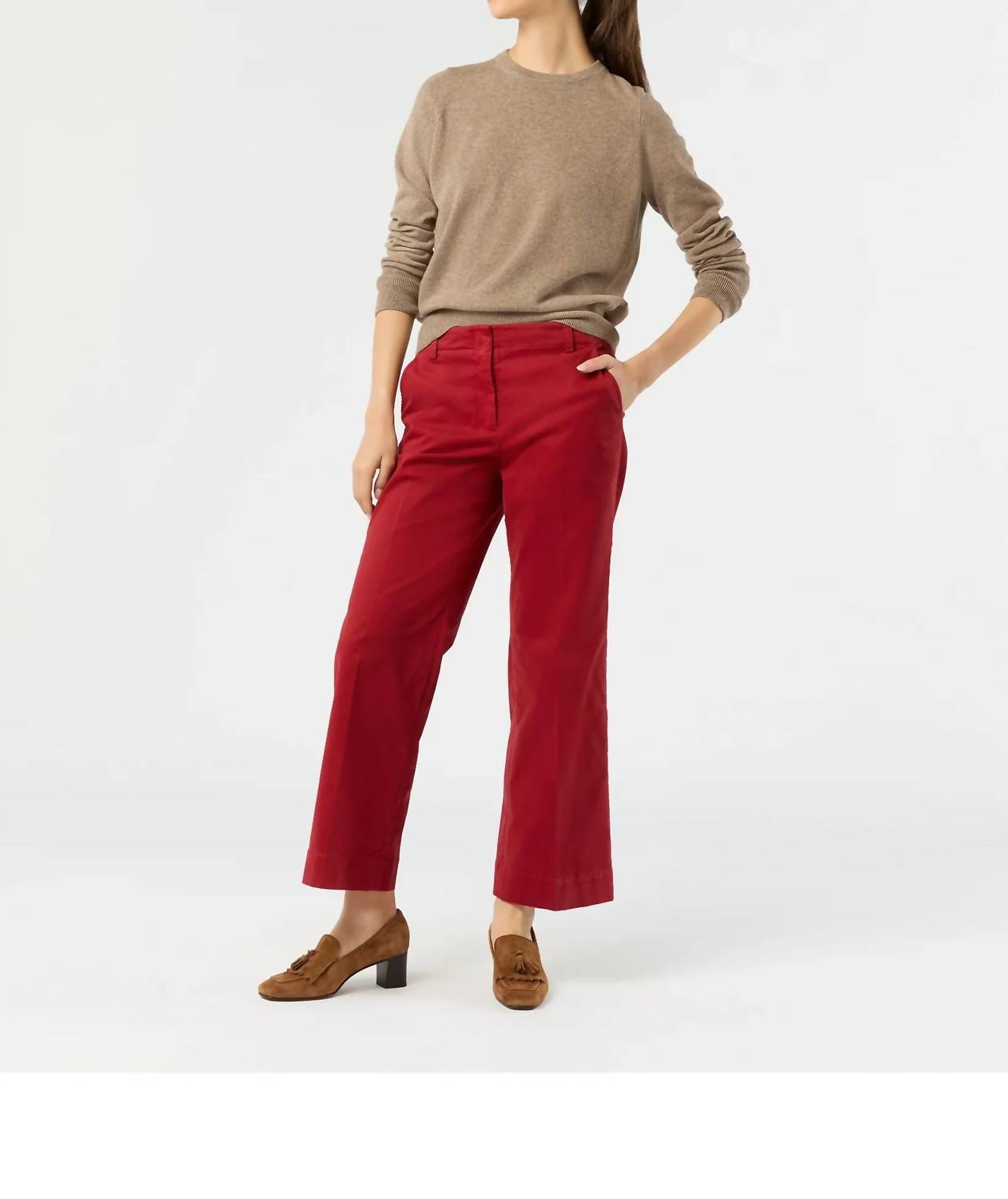 Ann Mashburn Frankie Cropped Pant in red stretch twill - women's pants - detail view