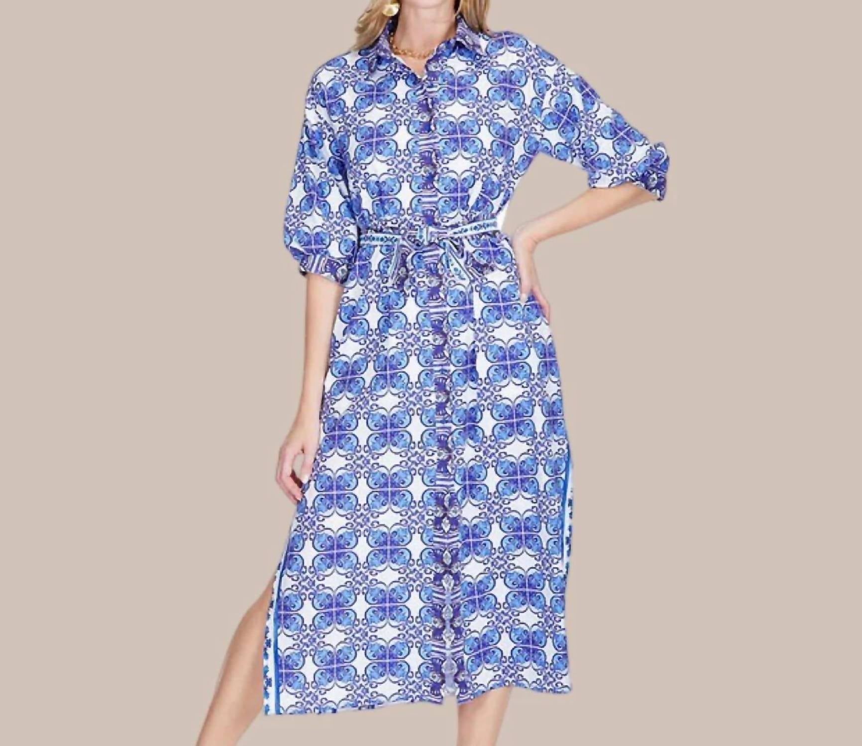 Jade - Damask Maxi Shirt Dress