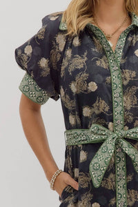 Entro - Women's Silva Floral Short Puff Sleeve Shirt Midi Dress