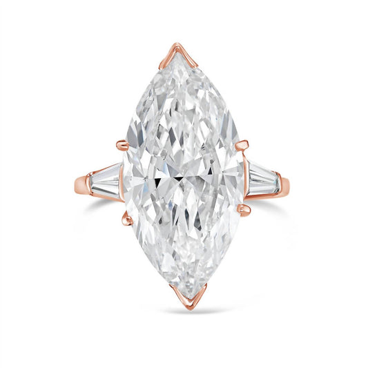 Diana M Jewels - Lab-grown Marquise Diamond Ring With 12.00 Ct Center And 1.00 Ct Baguette Side Stones