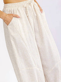 Little Secret Of Mine - Elastic Waist Front Pockets Linen Pants