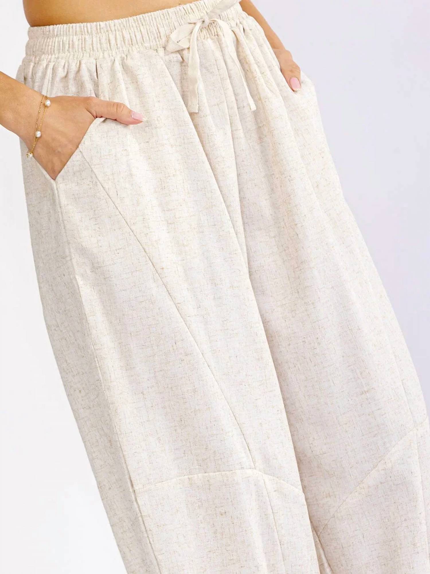 Little Secret Of Mine - Elastic Waist Front Pockets Linen Pants