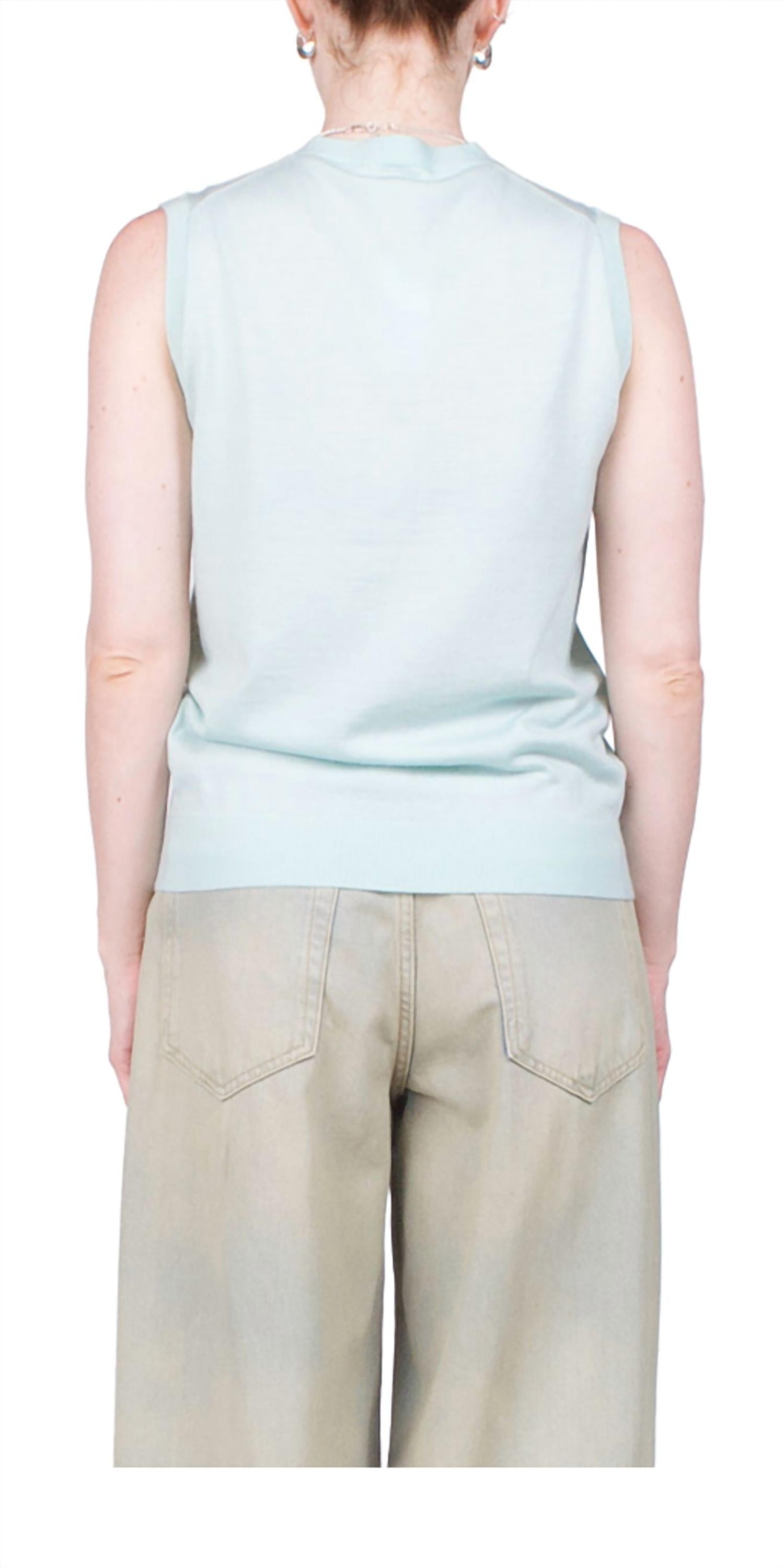 6397 Wool Cashmere Button Vest in chlorine - women's tank top - detail view