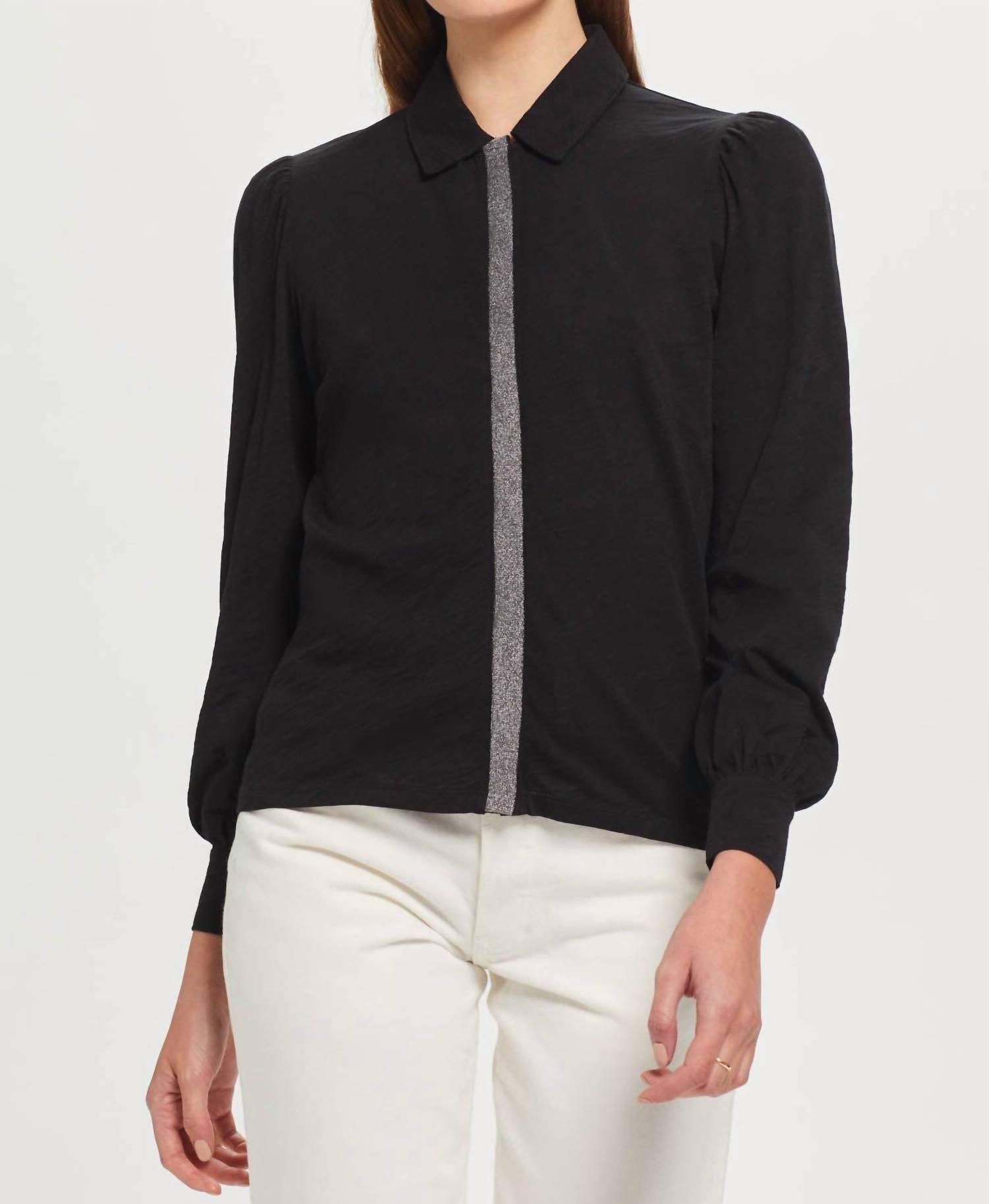 GOLDIE Metallic Placket Button Down Shirt in black - women's shirt