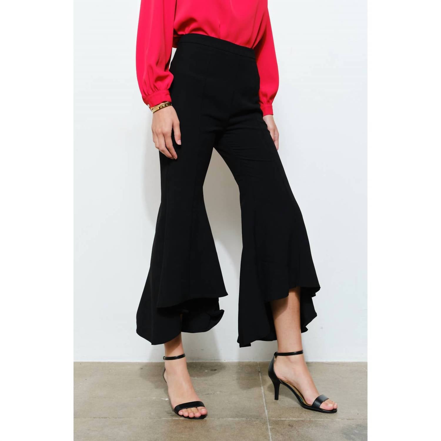 Ina Fashion - Draped Ruffle High Low Flare Pants