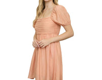 Blu Pepper - Pleated Bodice Short Puff Sleeve Mini Dress