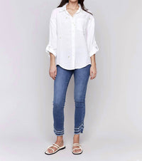 CHARLIE B Heart Embroidered Blouse in white gold - women's blouse