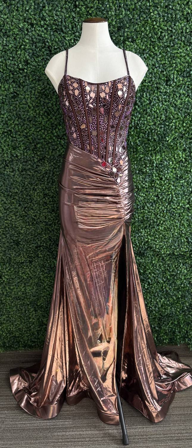 Ava Presley - Metallic Corset Top Prom Dress