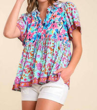 Umgee - Mixed Floral Print Bohemian Top