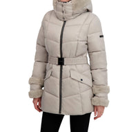 Laundry By Shelli Segal - Stretch Quilted Puffer Coat With Faux Fur Trim Jacket